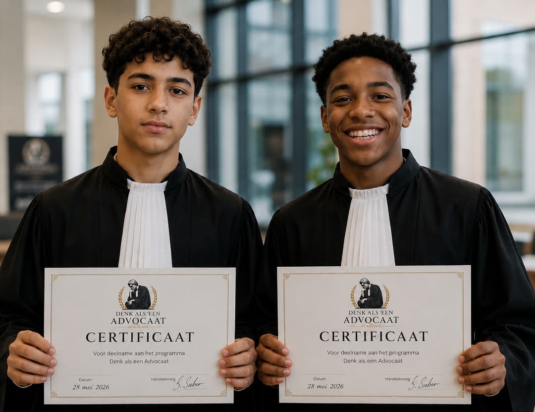 Twee leerlingen tonen trots hun certificaat